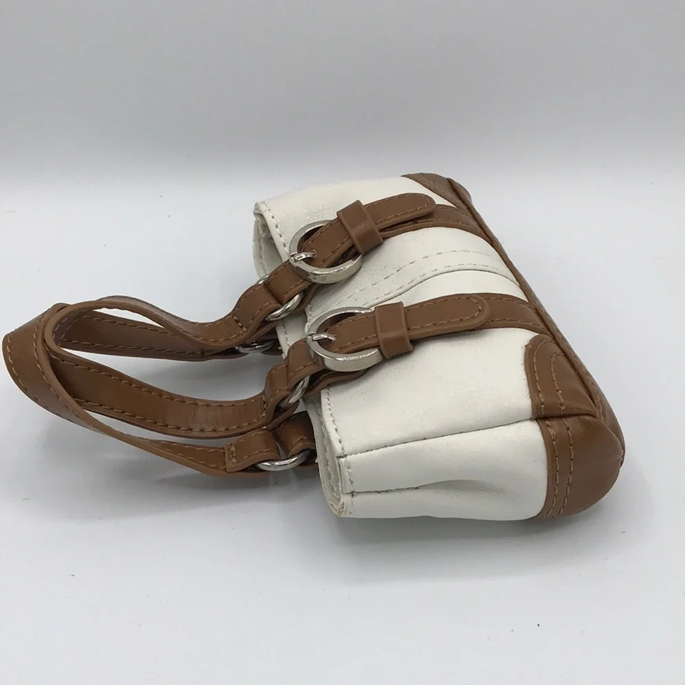 Mini cream and tan purse / bag with silver hardware